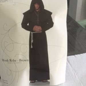 Mens or Woman’s Monk Robe Costume - Set Brown Monk Robe; Rope Belt, Cross, Wig